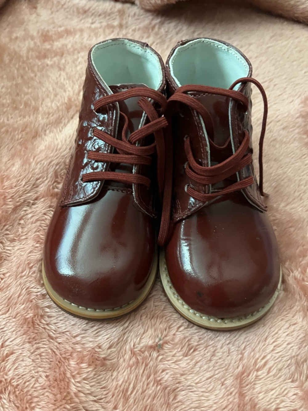 Josmo Burgundy Patent Lace-Up Kids Boots